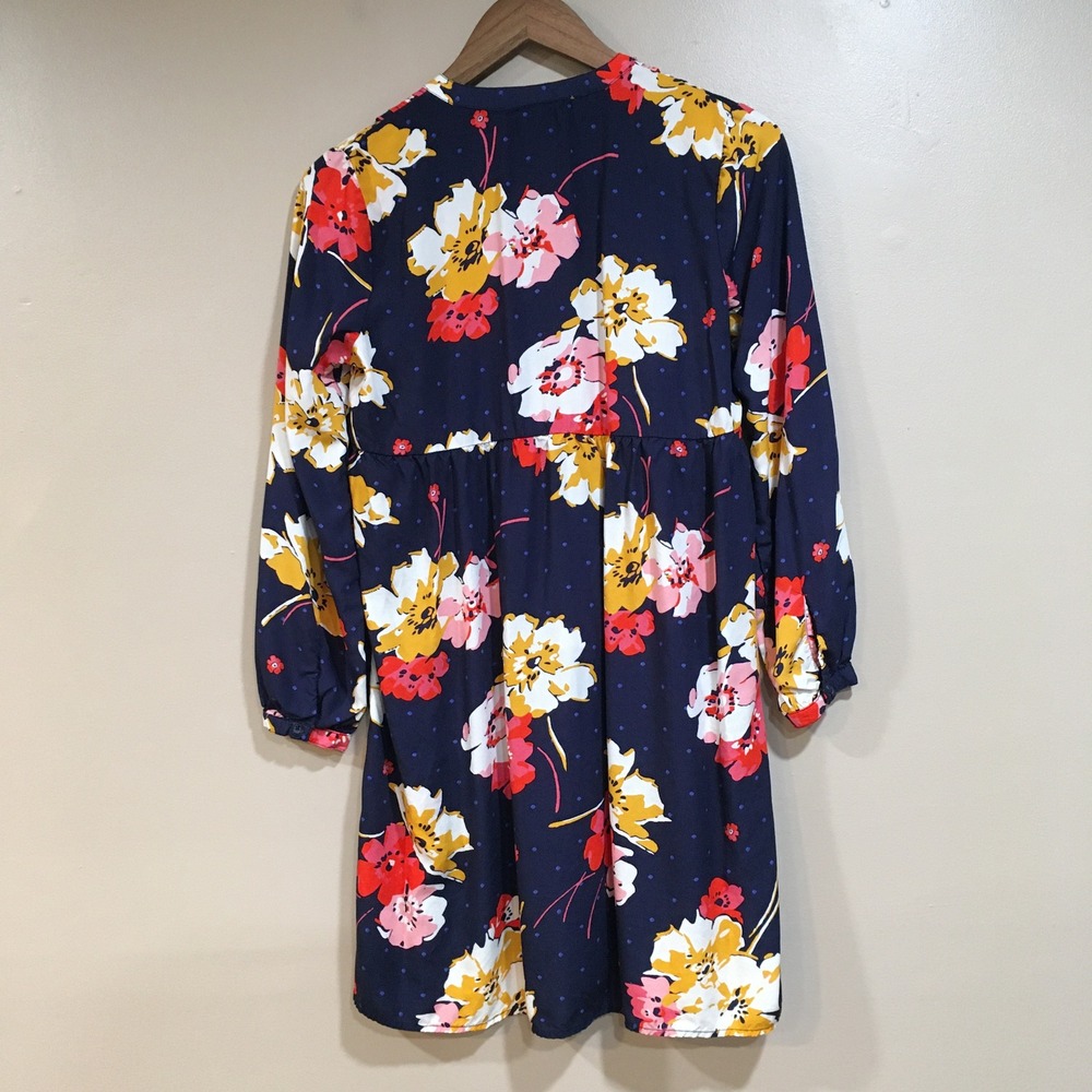 Old Navy Dark Floral Lace Up Pintuck Dress Womens S Navy Boho Cottage Peasant - Picture 5 of 10